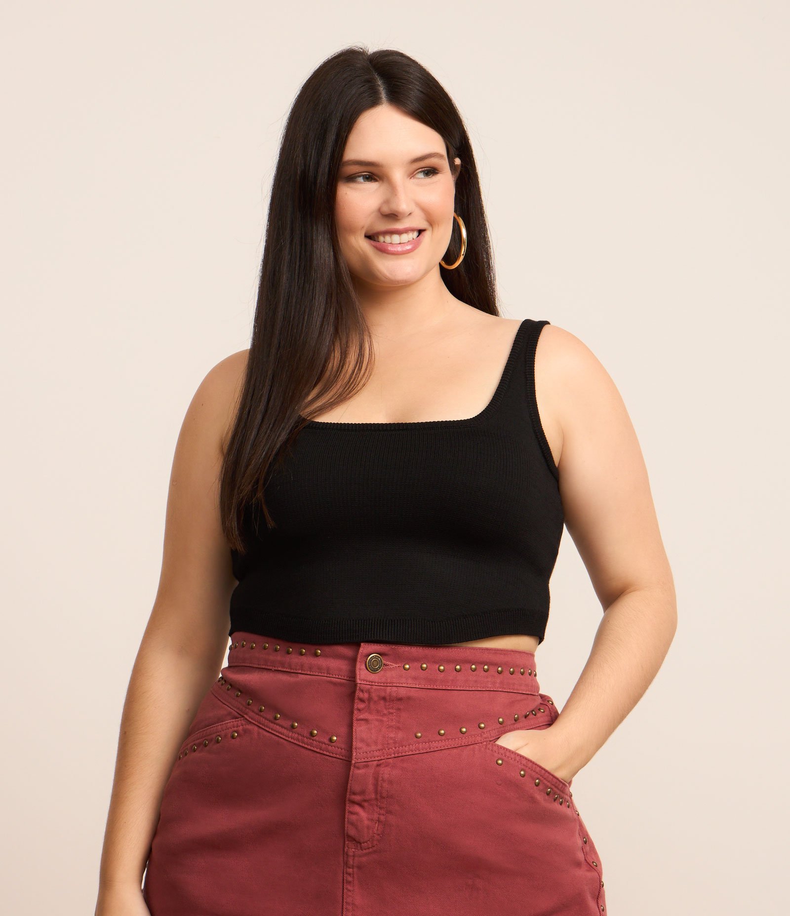 Blusa Cropped em Tricô Curve & Plus Size Preto 1