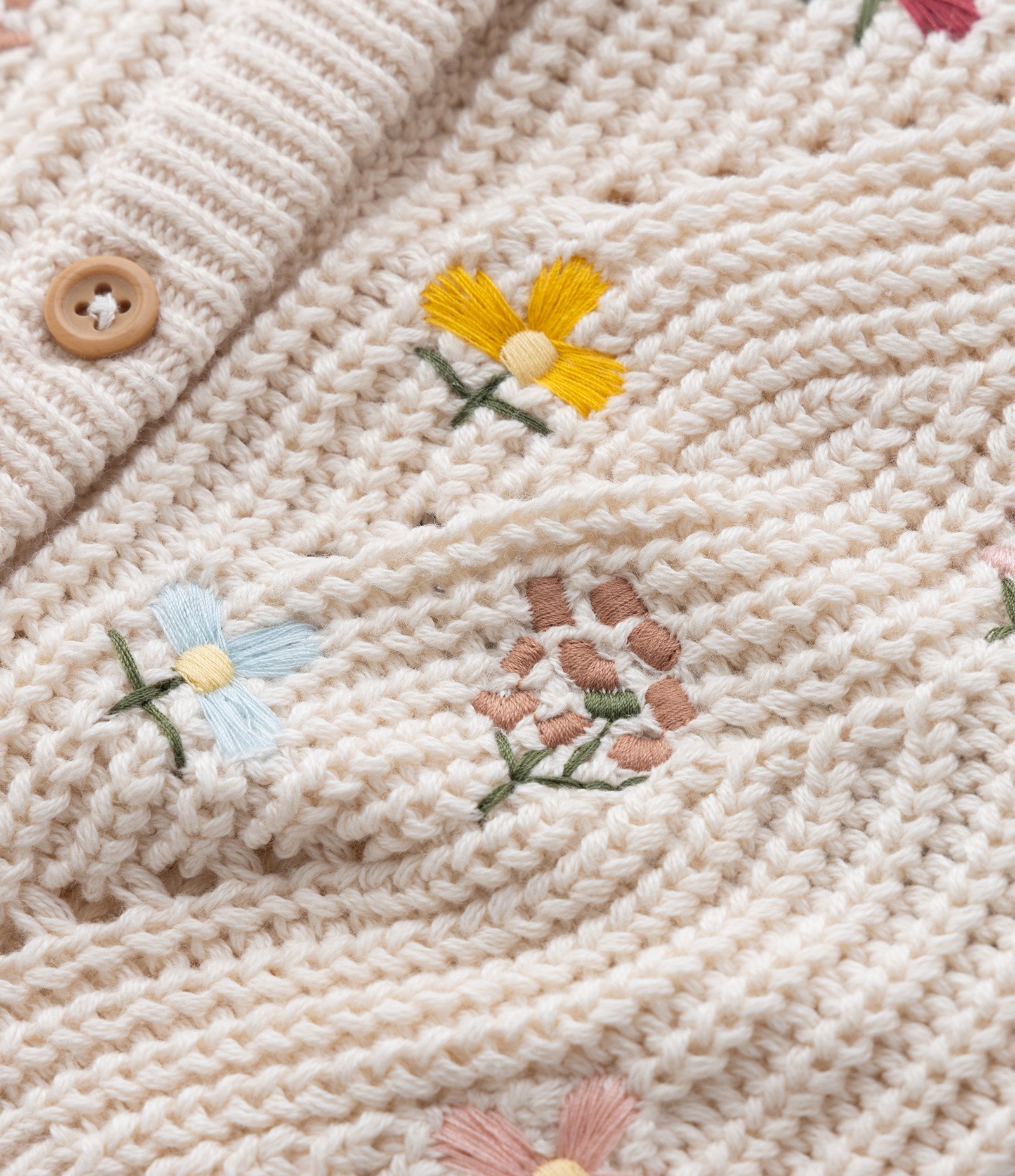 Cardigan Infantil com Babados e Bordado Floral - Tam 0 a 18 meses Bege 4