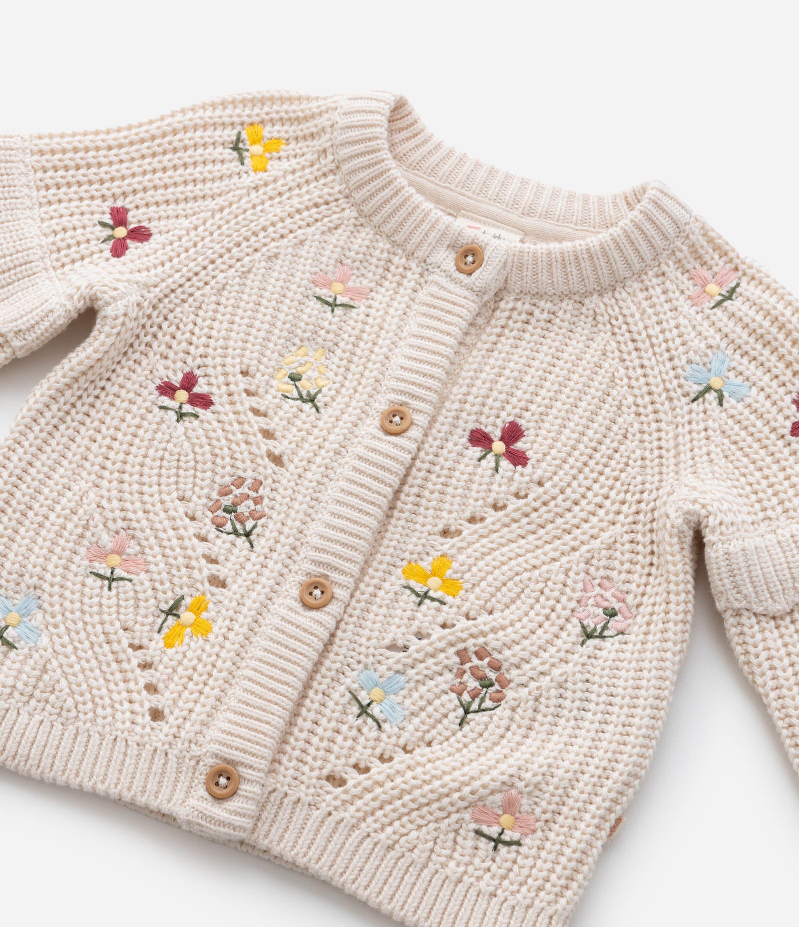 Cardigan Infantil com Babados e Bordado Floral - Tam 0 a 18 meses Bege 5