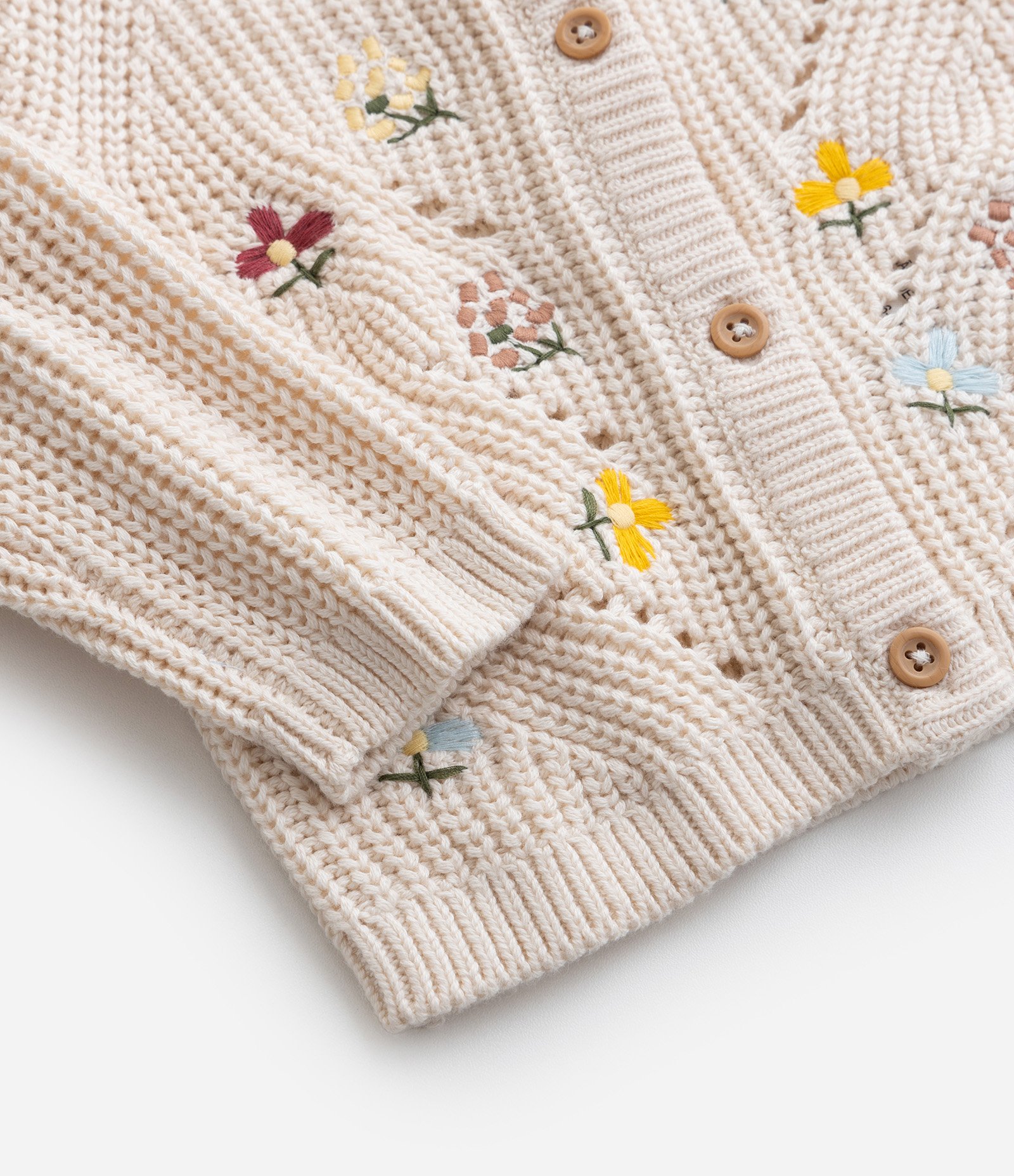 Cardigan Infantil com Babados e Bordado Floral - Tam 0 a 18 meses Bege 7