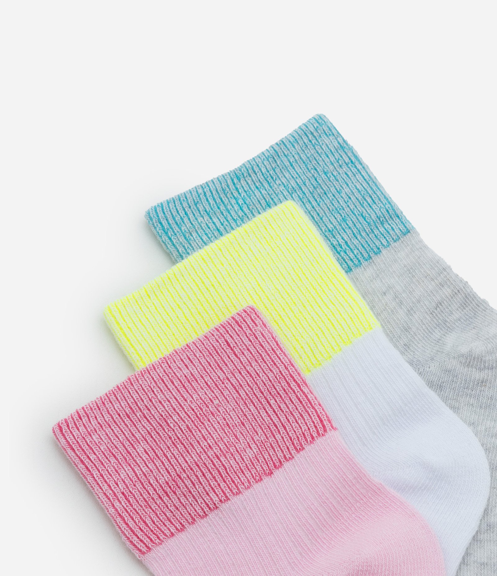 Kit 03 Meias Infantis com Barra Contrastante - Tam 19 ao 34 Rosa/Amarelo/Azul 3