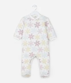 Macacão Infantil em Plush com Estampa Floral - Tam 0 a 18 meses