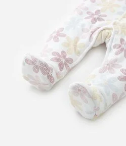 Macacão Infantil em Plush com Estampa Floral - Tam 0 a 18 meses