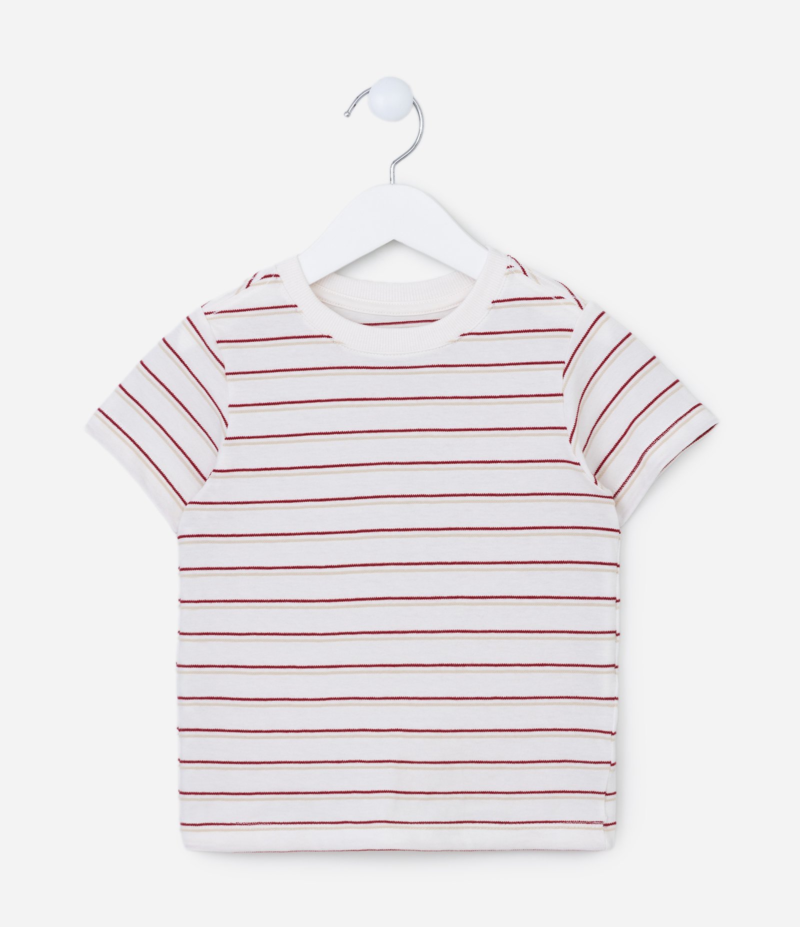 Camiseta Infantil com Listras Texturizada - Tam 1 a 5 Anos Branco/Vermelho 1