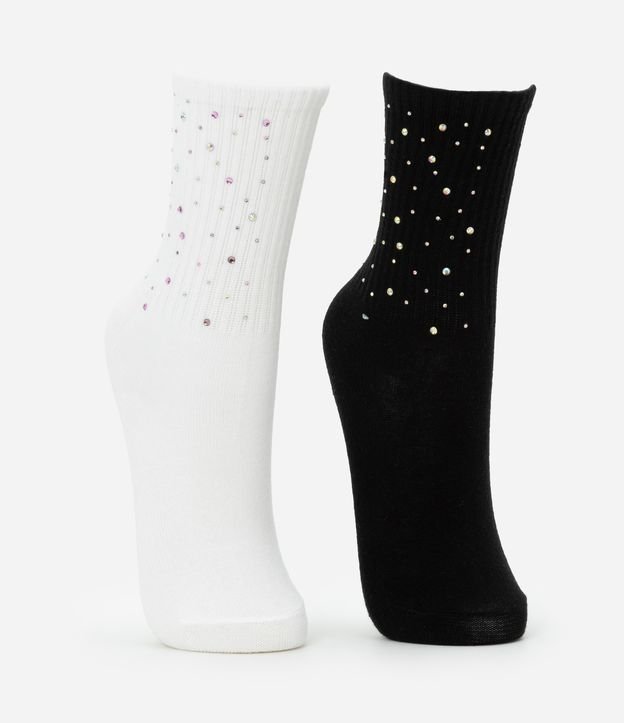 Kit 02 Meias Infantis com Brilhinhos Aplicados - Tam 23 a 34