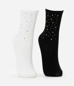 Kit 02 Meias Infantis com Brilhinhos Aplicados - Tam 23 a 34