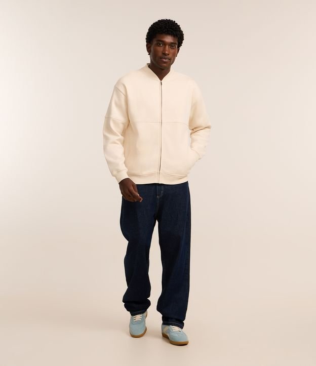 Jaqueta Bomber em Moletom com Zíper