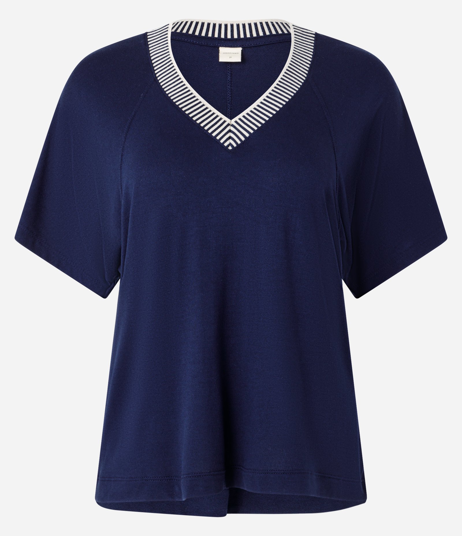 Blusa em Viscose com Gola V de Ribana Listrada Azul Marinho 1