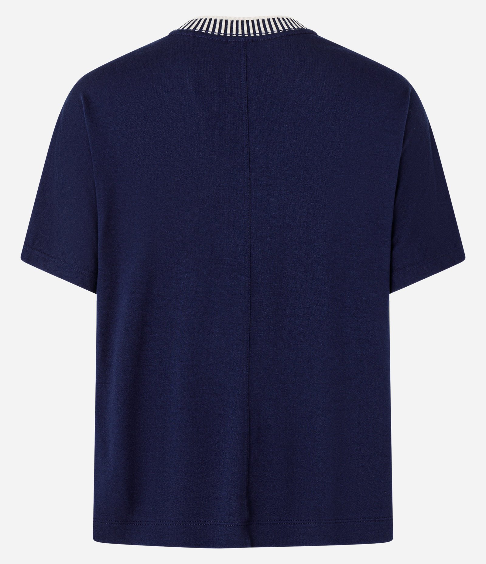 Blusa em Viscose com Gola V de Ribana Listrada Azul Marinho 2