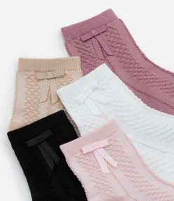 Kit 05 Meias Infantis Texturizadas com Lacinho - Tam 19 a 34