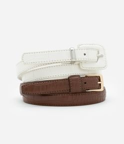 Kit 02 Cintos Médios em PU Efeito Croco com Fivela Forrada e com Metal