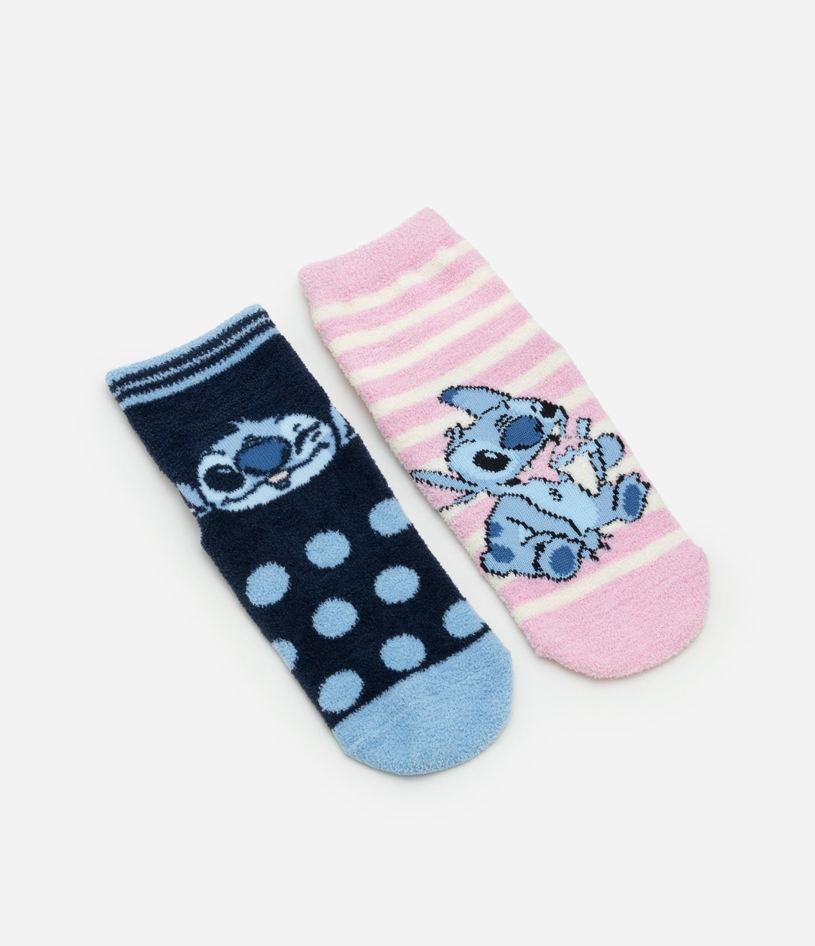 Kit 02 Meias Infantis em Chenille com Estampa do Stitch - Tam 19 a 34 Rosa/Azul 1
