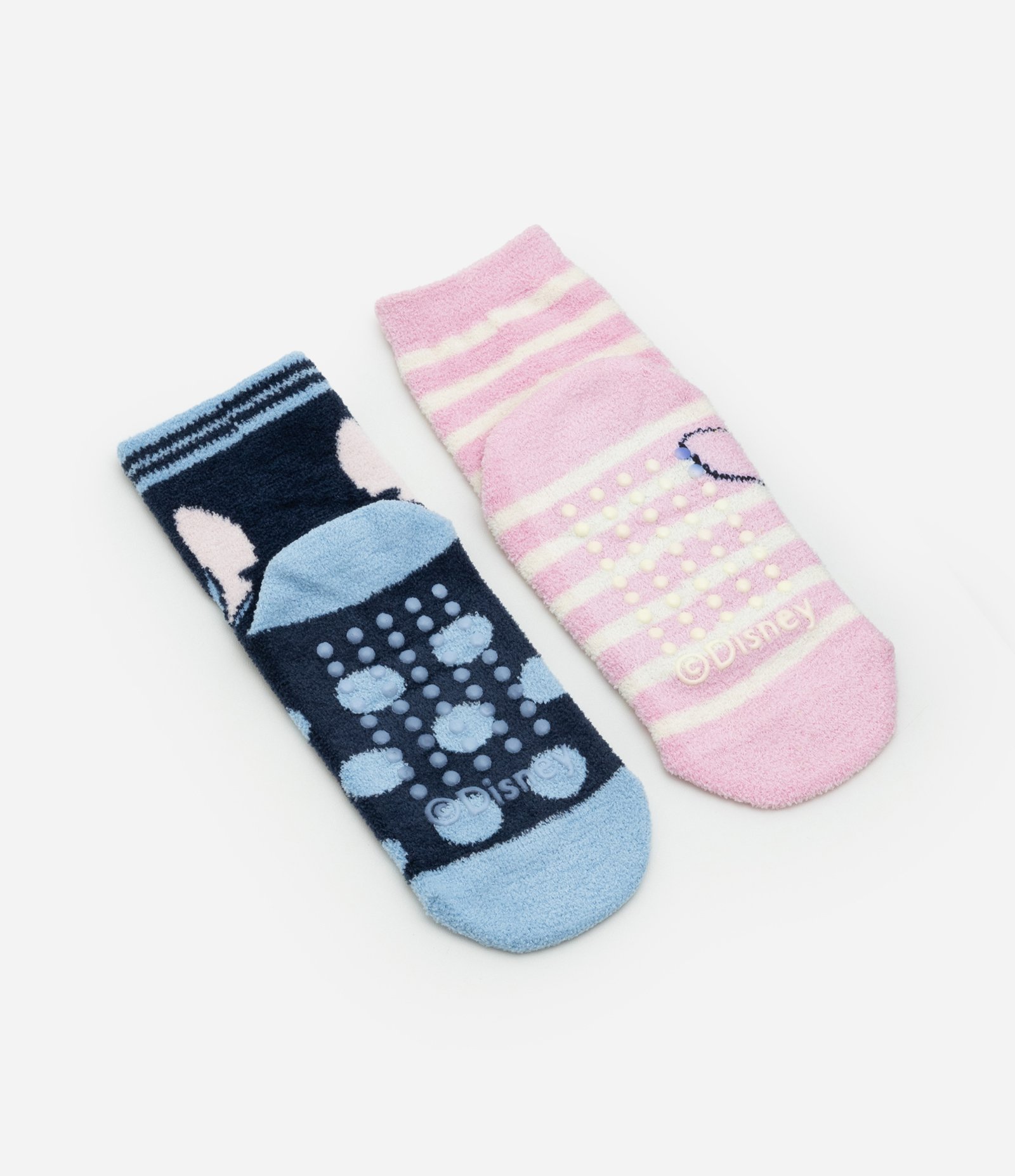 Kit 02 Meias Infantis em Chenille com Estampa do Stitch - Tam 19 a 34 Rosa/Azul 2