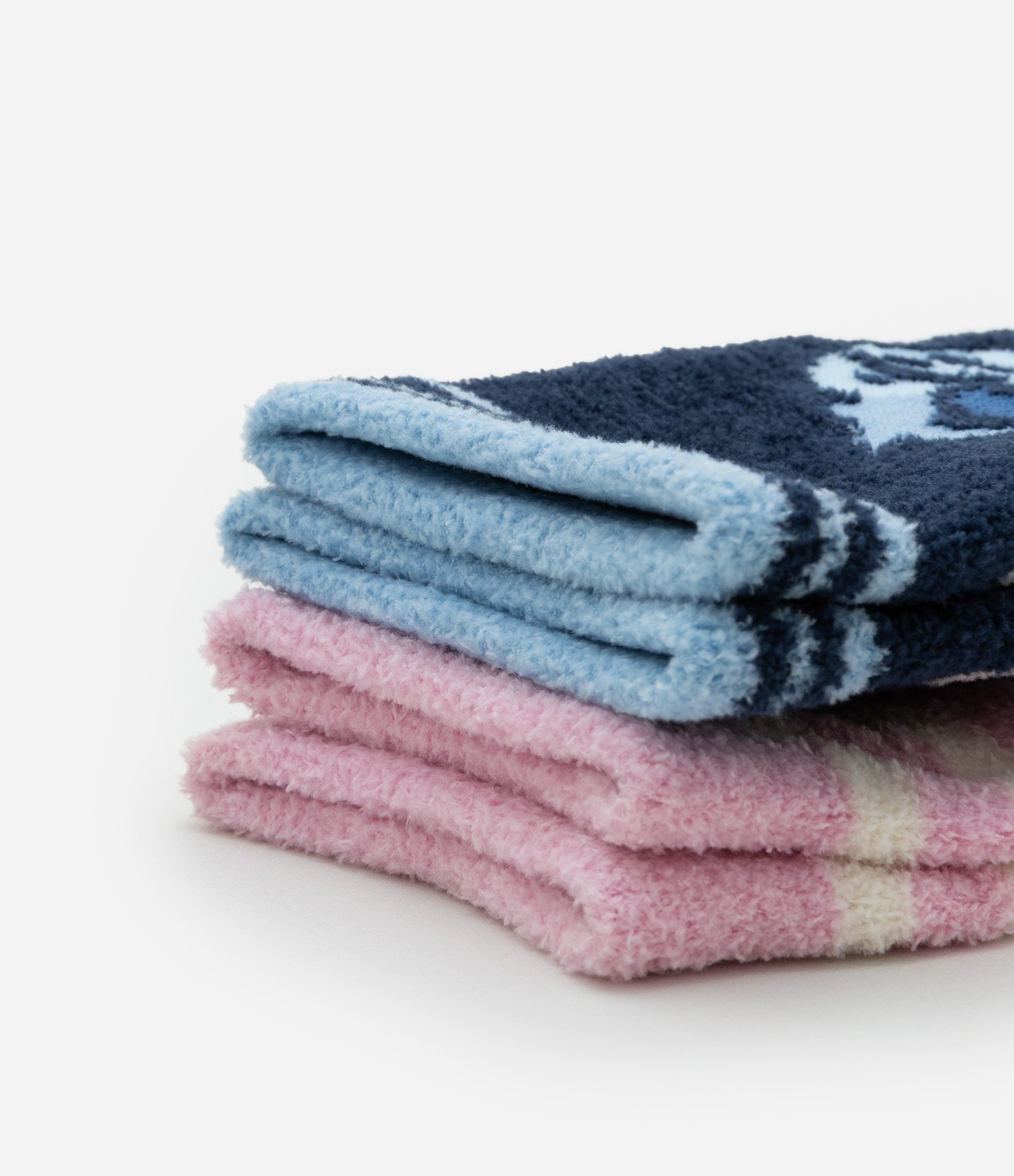 Kit 02 Meias Infantis em Chenille com Estampa do Stitch - Tam 19 a 34 Rosa/Azul 4