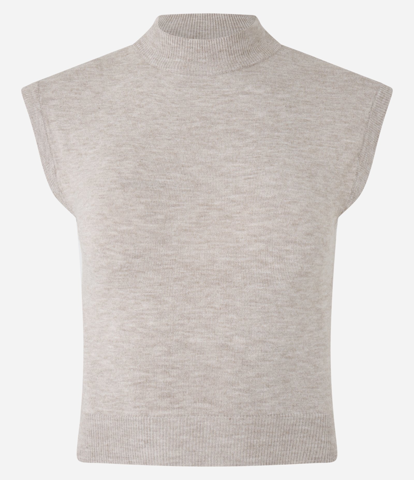 Blusa sem Manga Cropped em Tricô com Golinha Bege 4