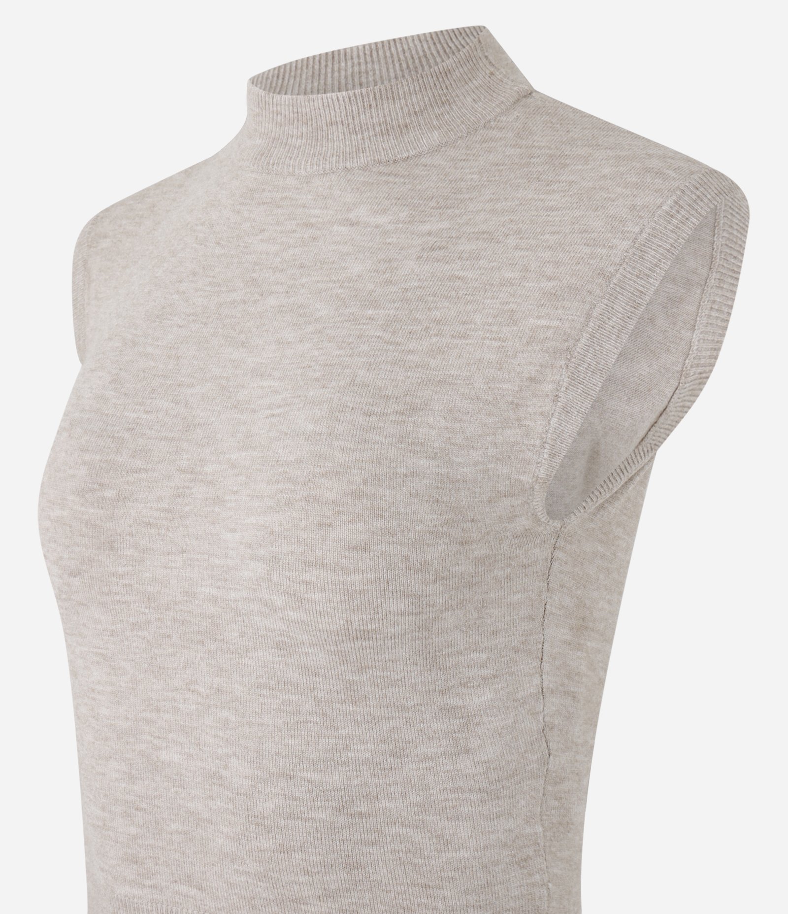 Blusa sem Manga Cropped em Tricô com Golinha Bege 5