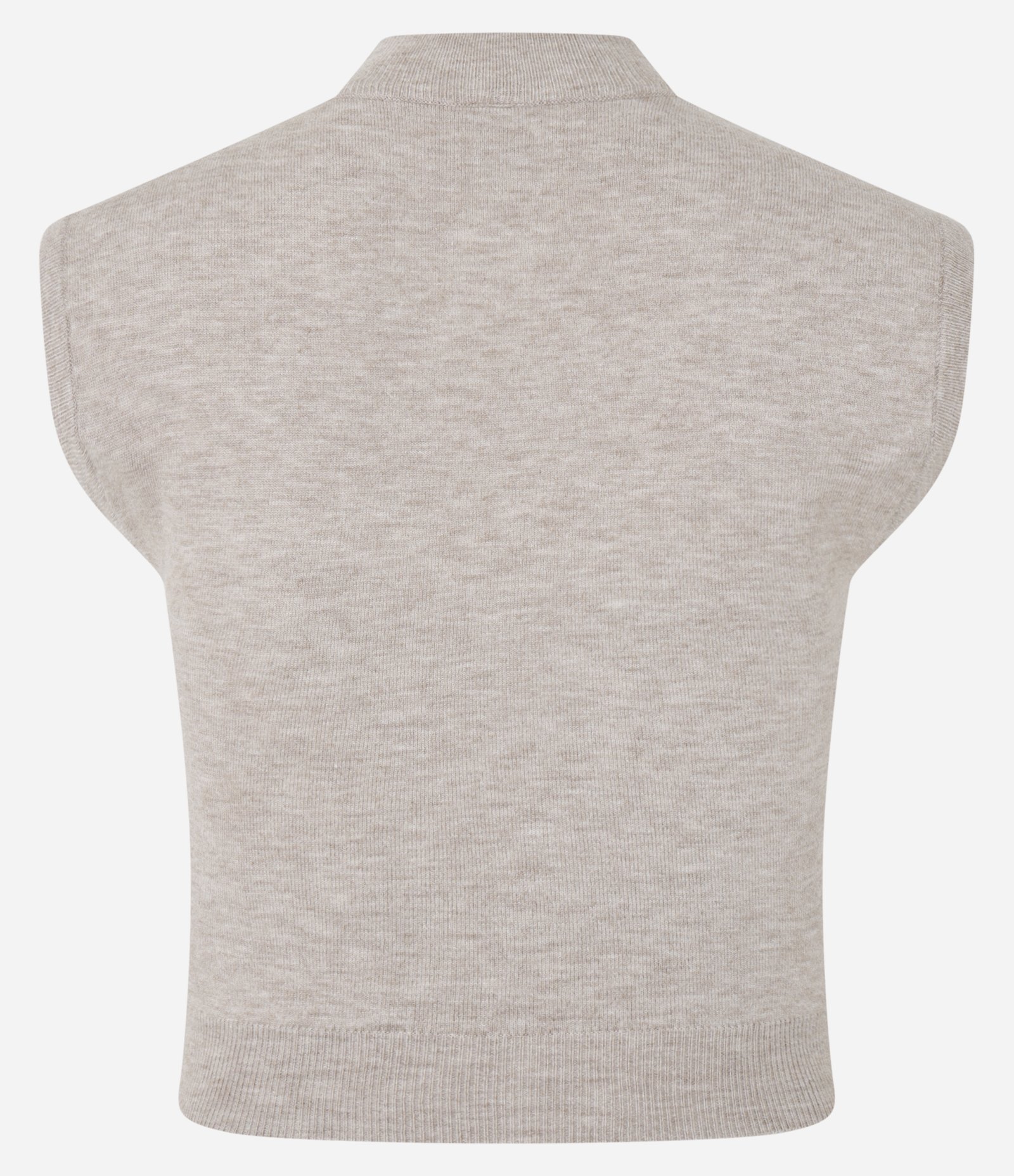 Blusa sem Manga Cropped em Tricô com Golinha Bege 6