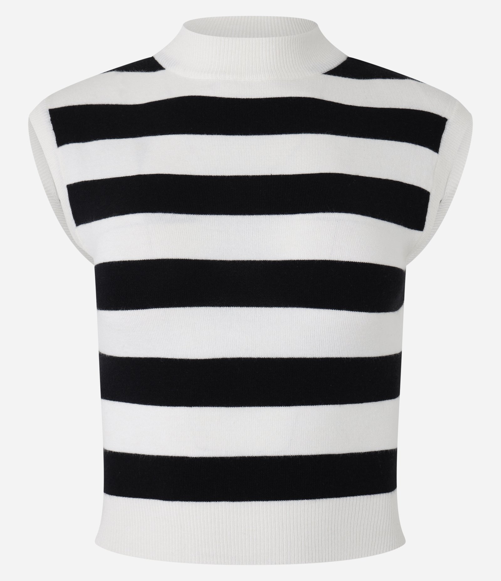 Blusa Cropped em Tricô com Golinha e Listras Branco/Preto 4
