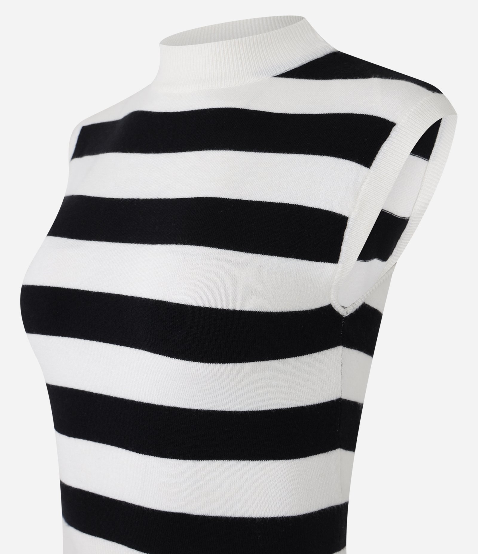 Blusa Cropped em Tricô com Golinha e Listras Branco/Preto 5