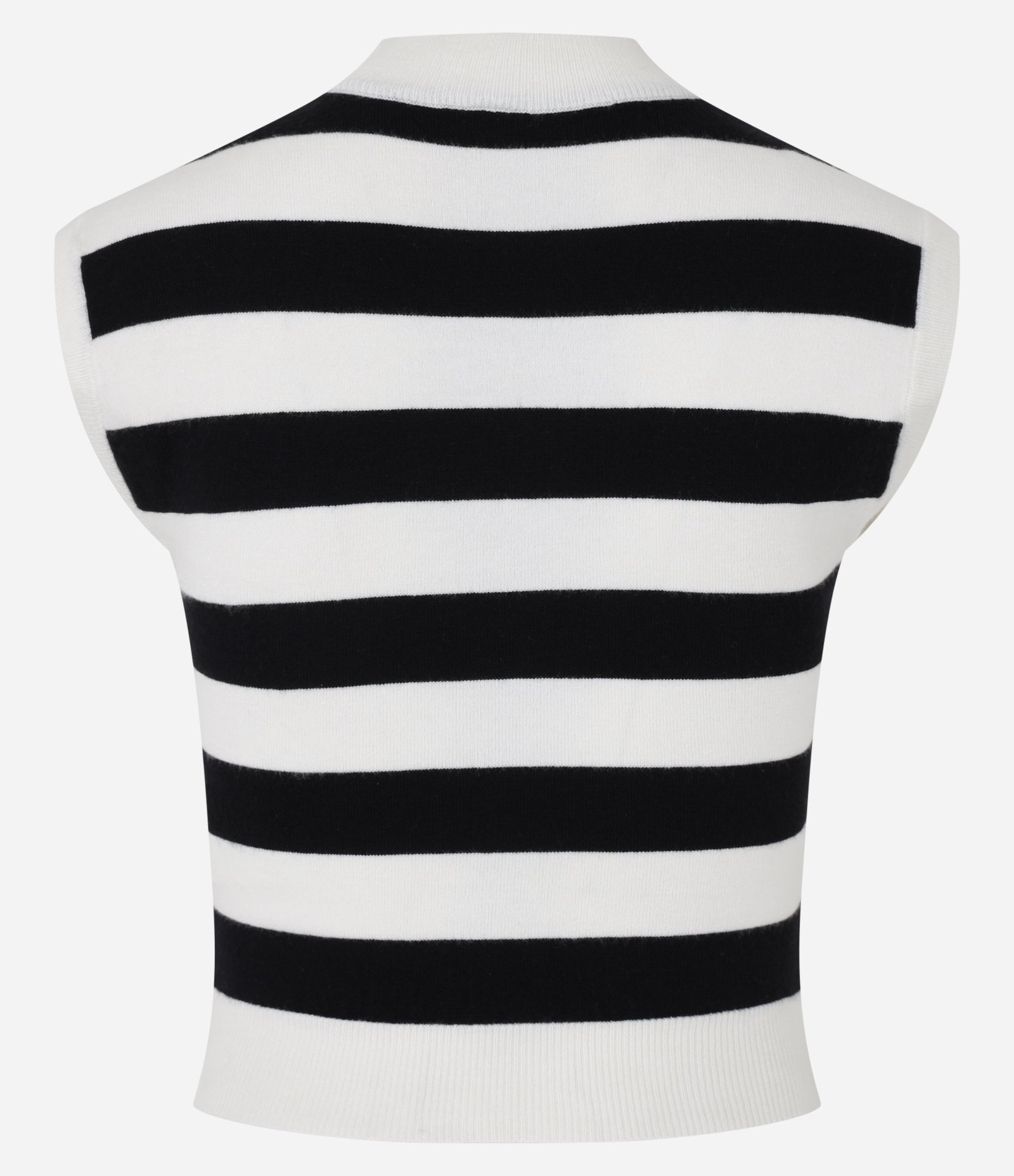 Blusa Cropped em Tricô com Golinha e Listras Branco/Preto 6