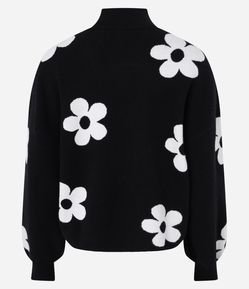 Suéter em Jacquard com Estampa de Margaridas
