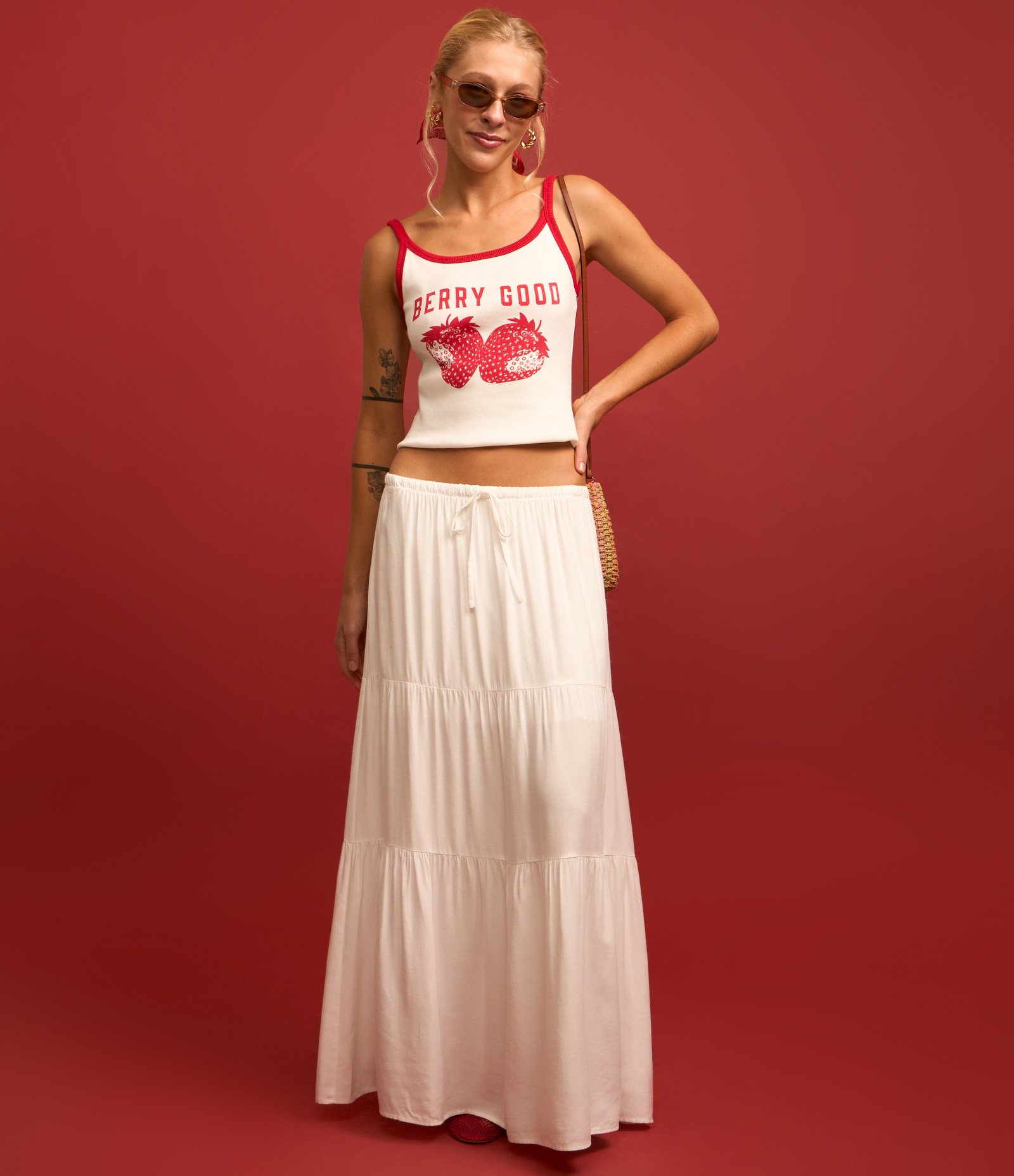 Saia Longa em Viscose com Amarração e Babados Branco 5