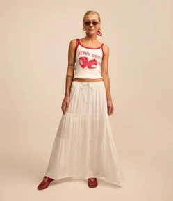 Saia Longa em Viscose com Amarração e Babados