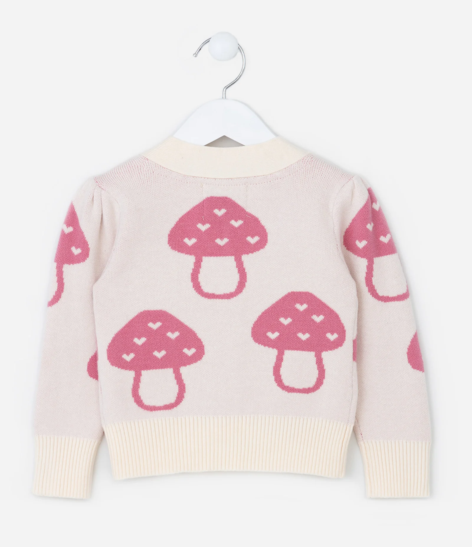 Cardigan Infantil com Estampa de Cogumelinhos - Tam 1 a 5 Anos Bege/Rosa 2