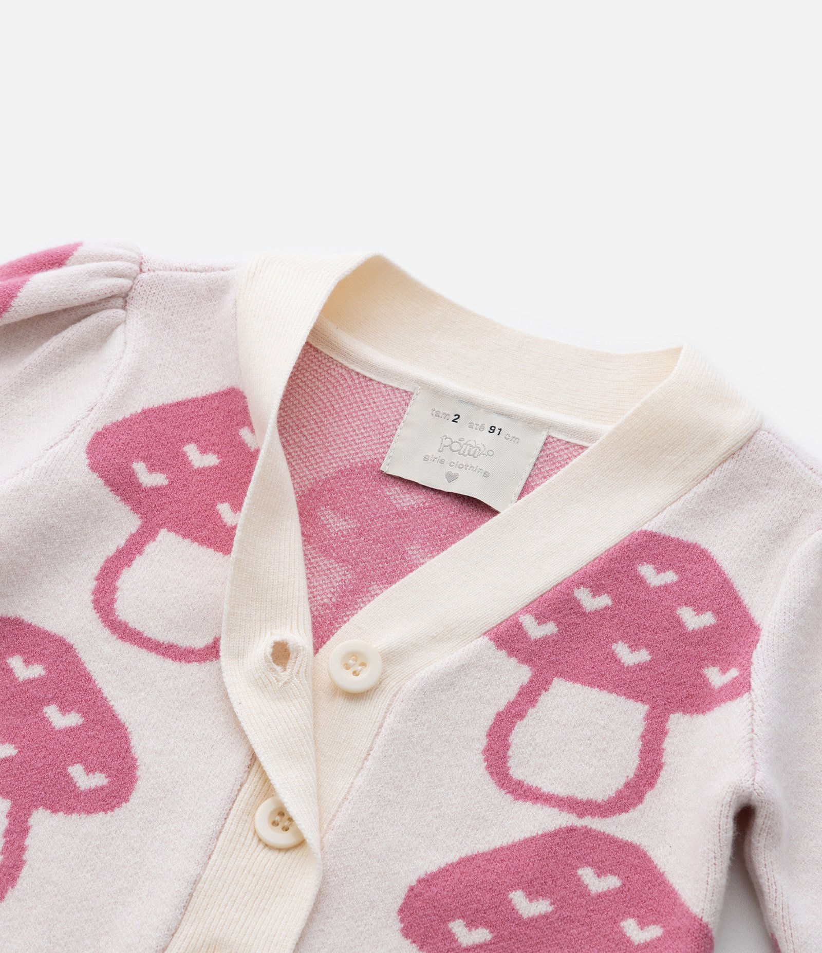 Cardigan Infantil com Estampa de Cogumelinhos - Tam 1 a 5 Anos Bege/Rosa 6
