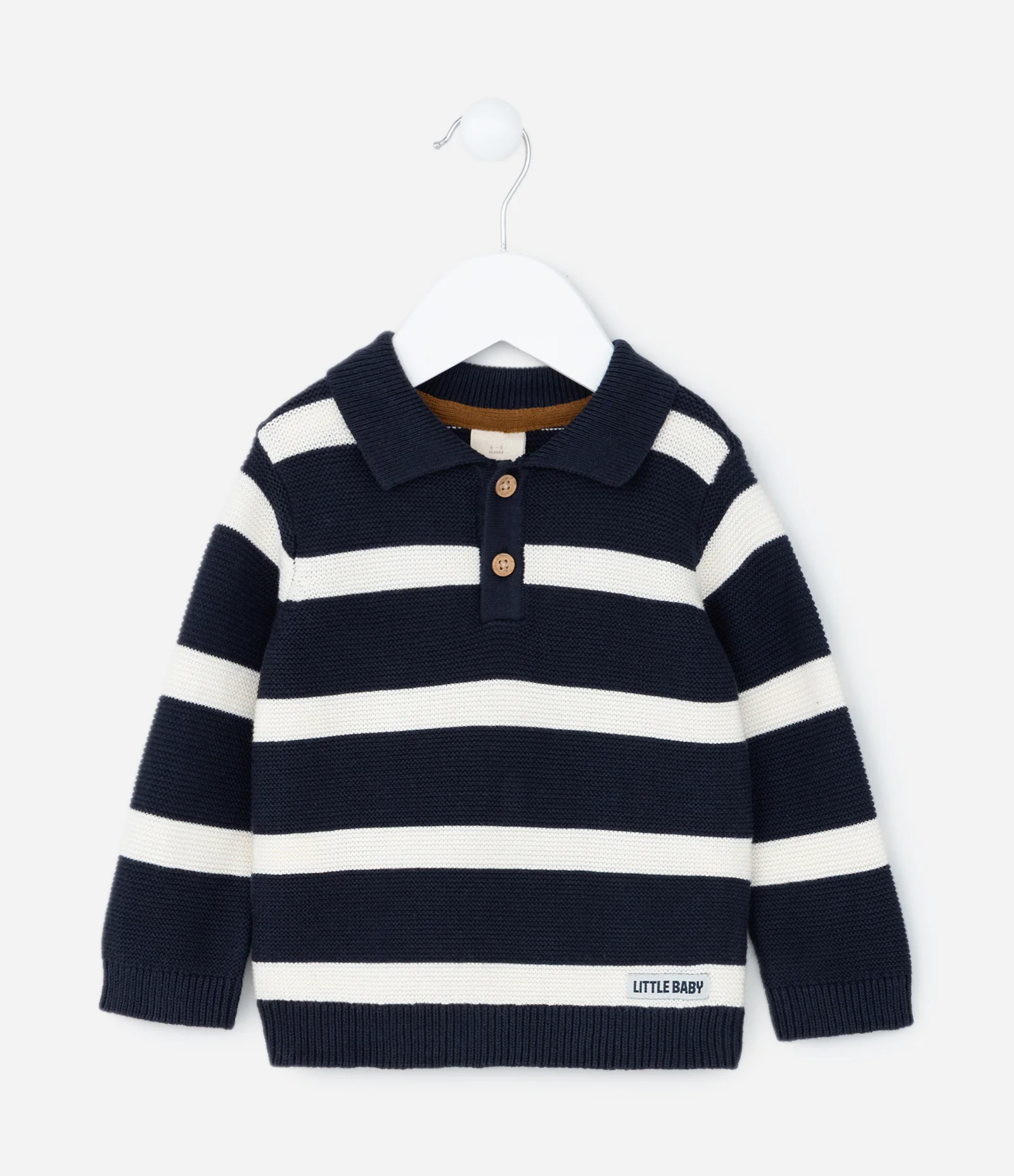 Suéter Infantil em Tricô Listras e Etiqueta na Barra - Tam 0 a 18 meses Azul 1