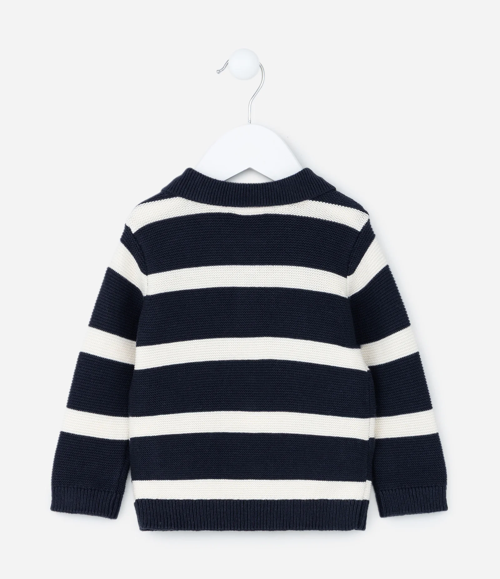 Suéter Infantil em Tricô Listras e Etiqueta na Barra - Tam 0 a 18 meses Azul 2