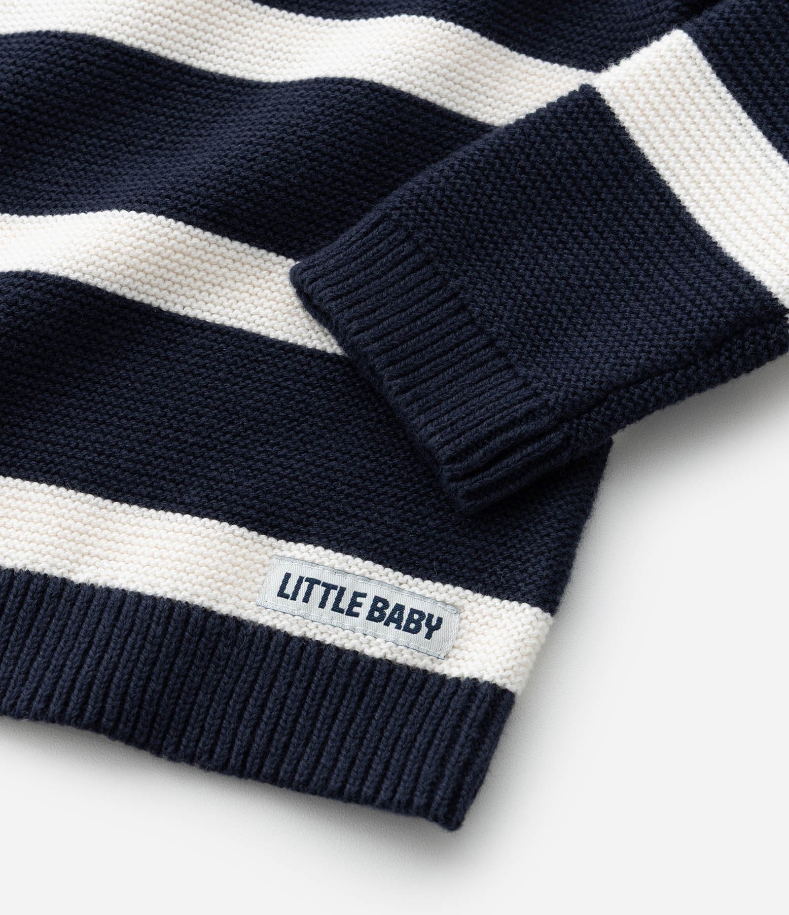 Suéter Infantil em Tricô Listras e Etiqueta na Barra - Tam 0 a 18 meses Azul 6