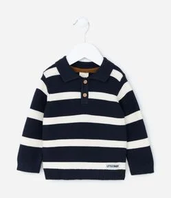 Suéter Infantil em Tricô Listras e Etiqueta na Barra - Tam 0 a 18 meses