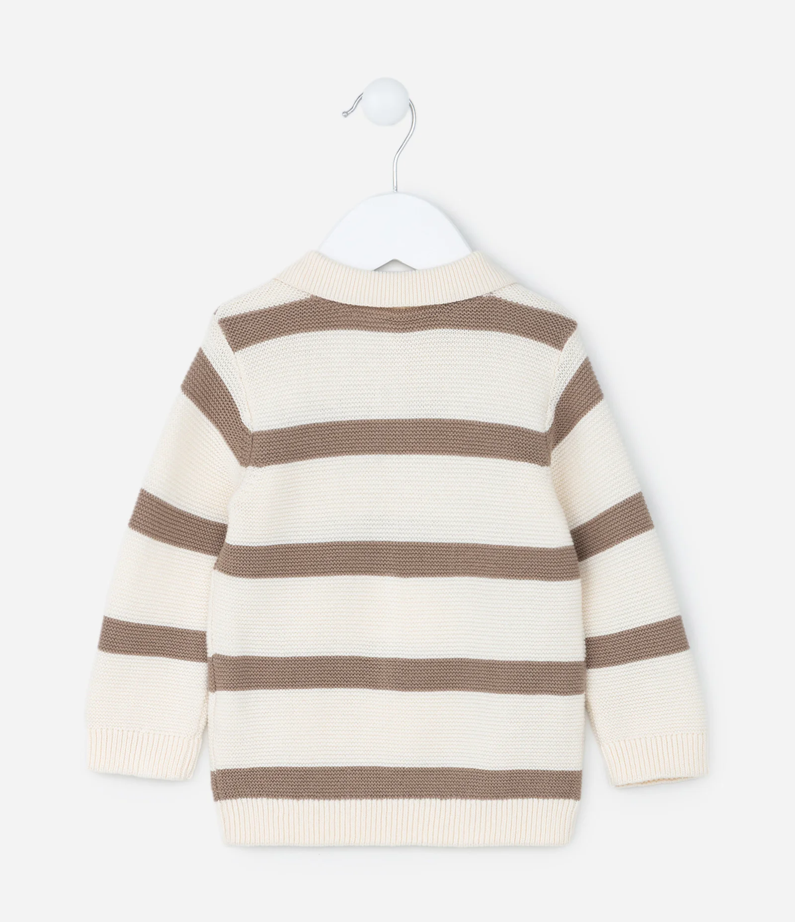 Suéter Infantil em Tricô Listras e Etiqueta na Barra - Tam 0 a 18 meses Bege 2
