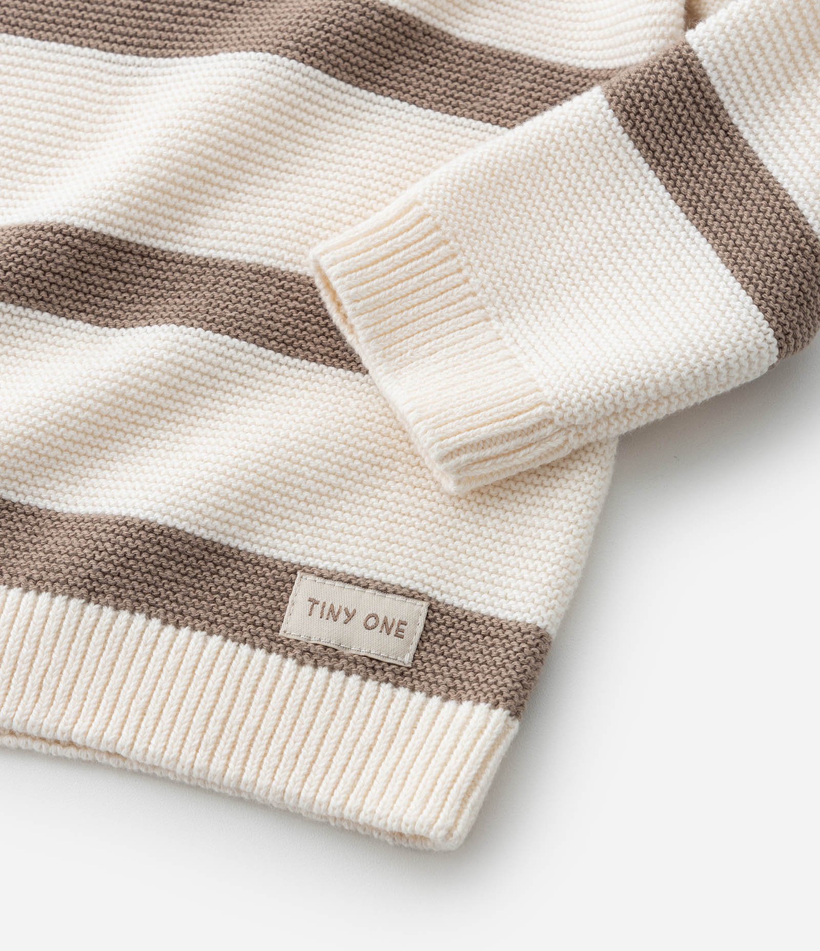 Suéter Infantil em Tricô Listras e Etiqueta na Barra - Tam 0 a 18 meses Bege 6