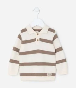 Suéter Infantil em Tricô Listras e Etiqueta na Barra - Tam 0 a 18 meses