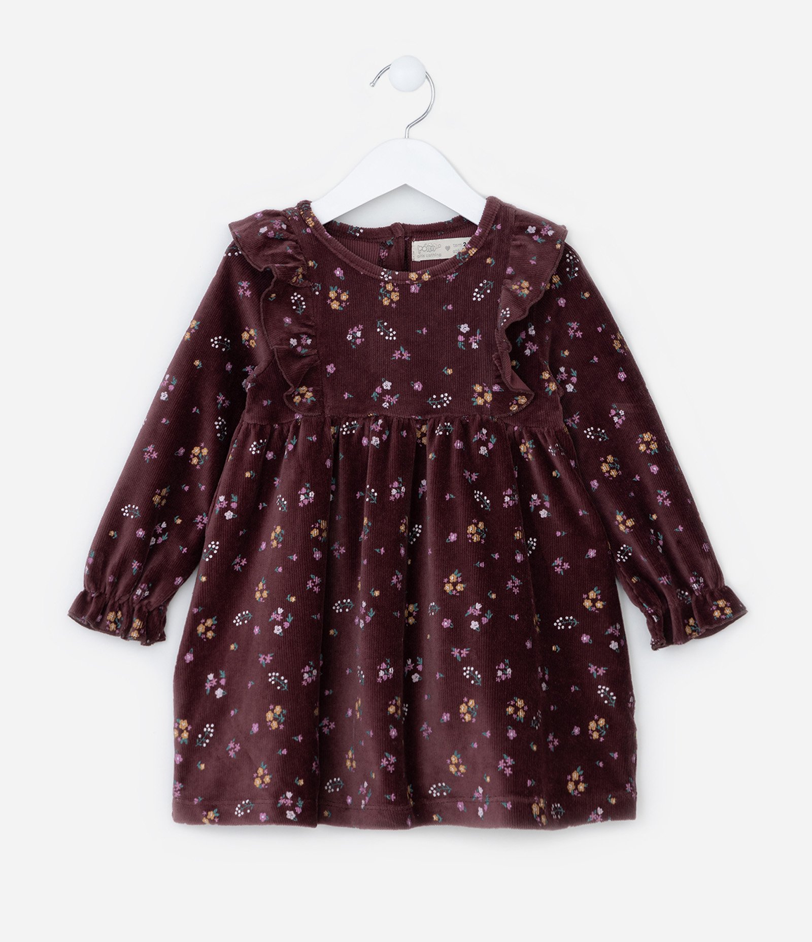 Vestido Infantil em Veludo com Estampa Floral - Tam 1 a 5 Anos Vermelho Escuro 2
