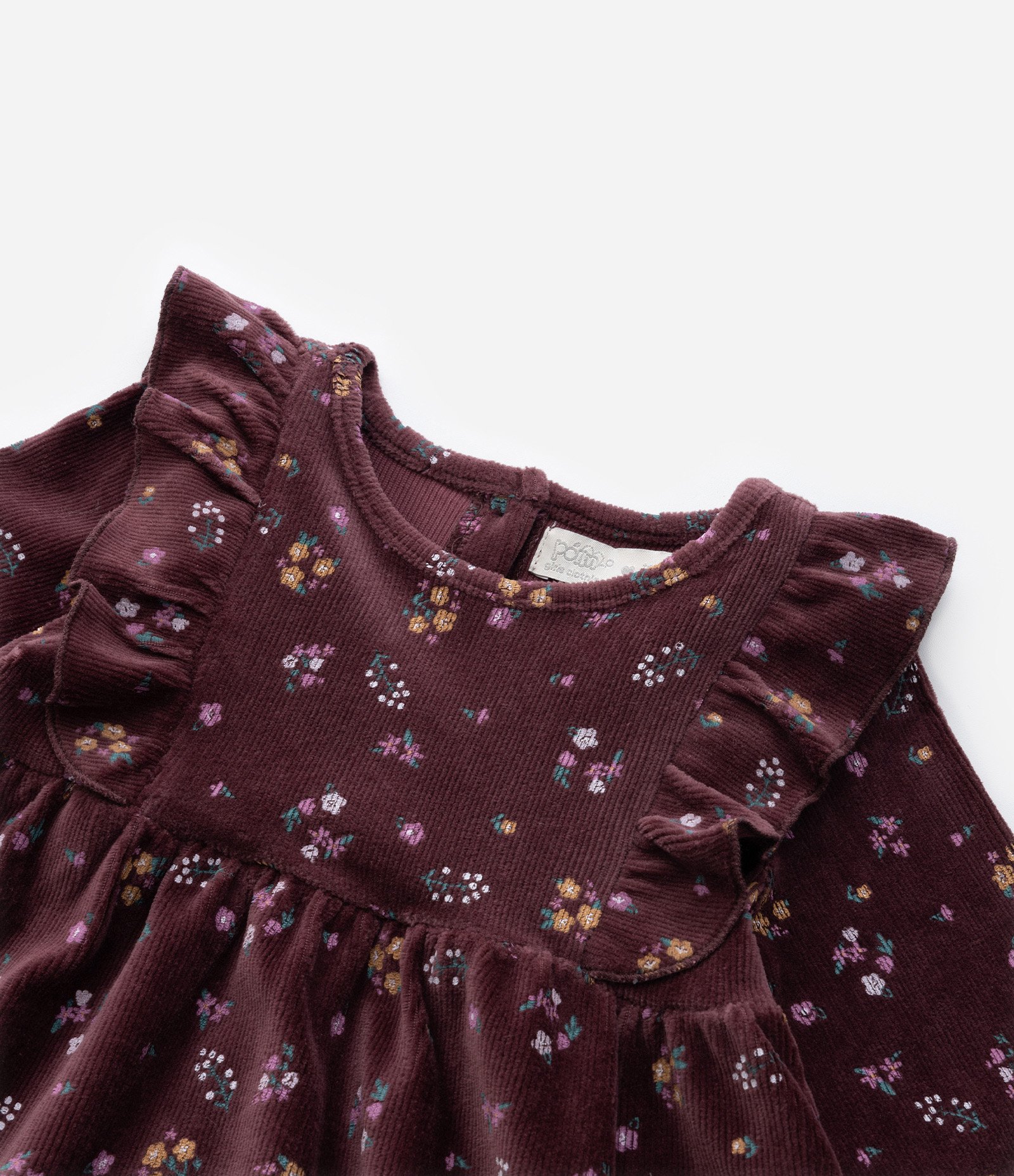 Vestido Infantil em Veludo com Estampa Floral - Tam 1 a 5 Anos Vermelho Escuro 7