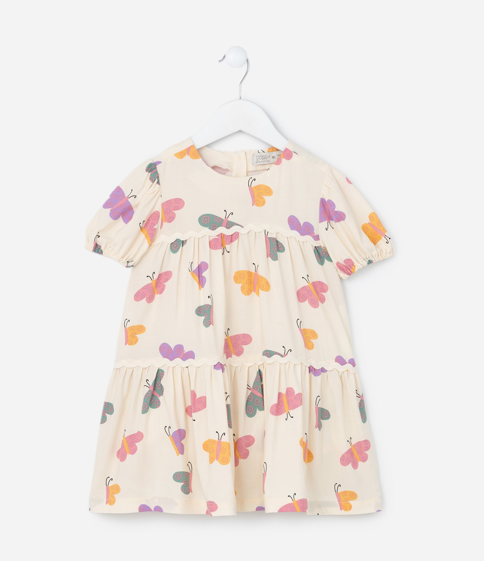 Vestido Infantil em Viscose com Estampa Borboletas - Tam 1 a 5 Anos Bege 1