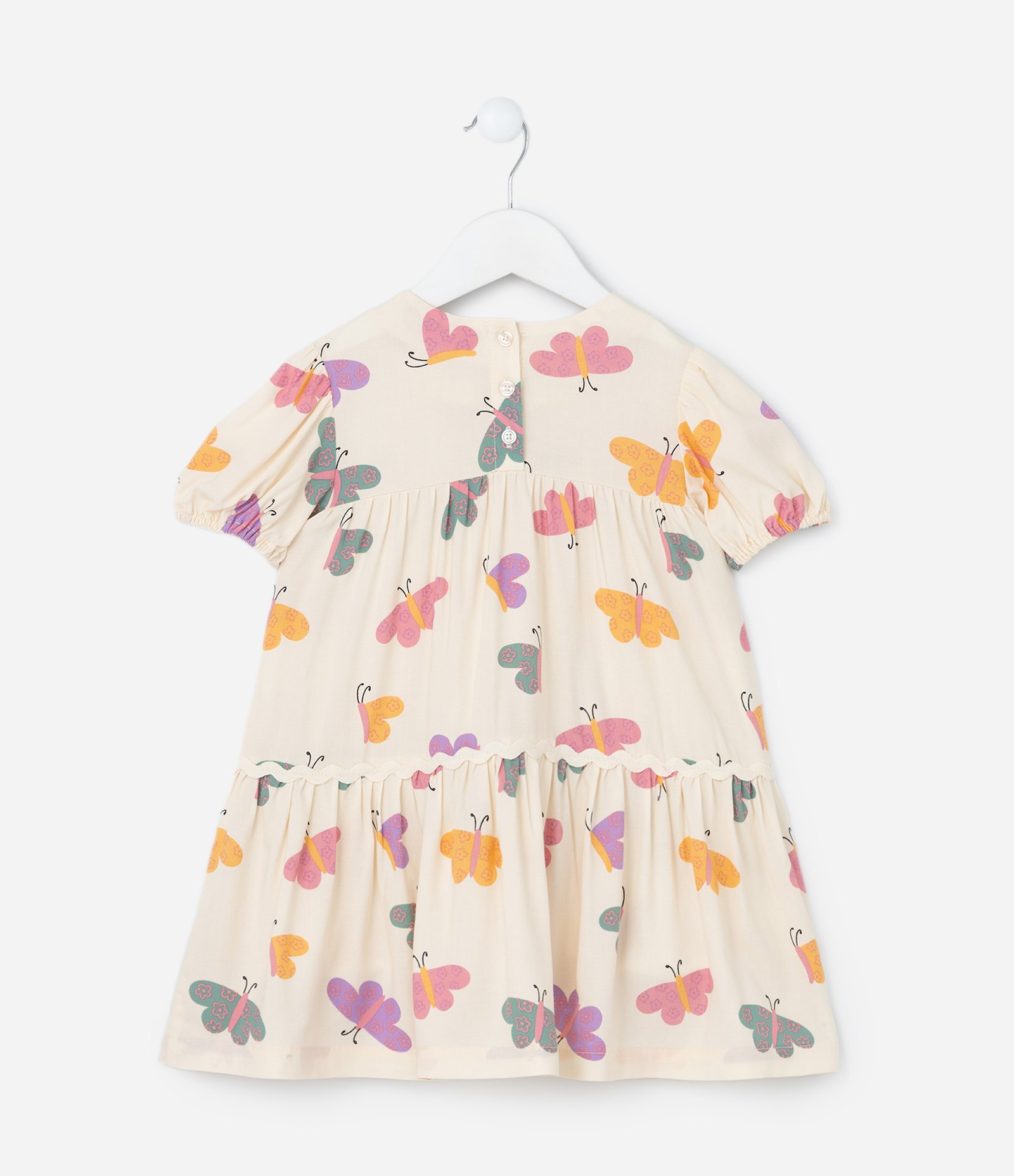 Vestido Infantil em Viscose com Estampa Borboletas - Tam 1 a 5 Anos Bege 2