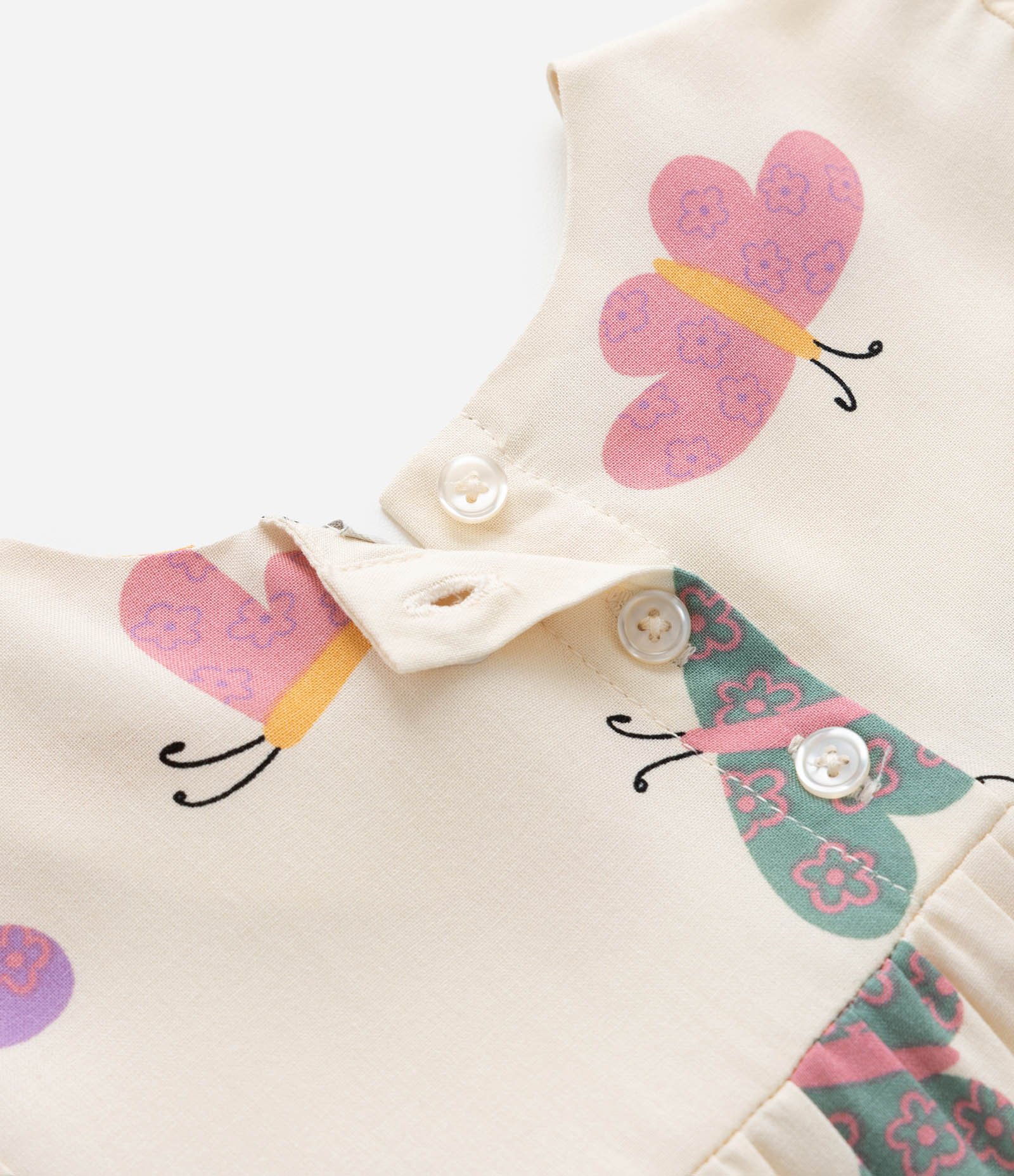 Vestido Infantil em Viscose com Estampa Borboletas - Tam 1 a 5 Anos Bege 4