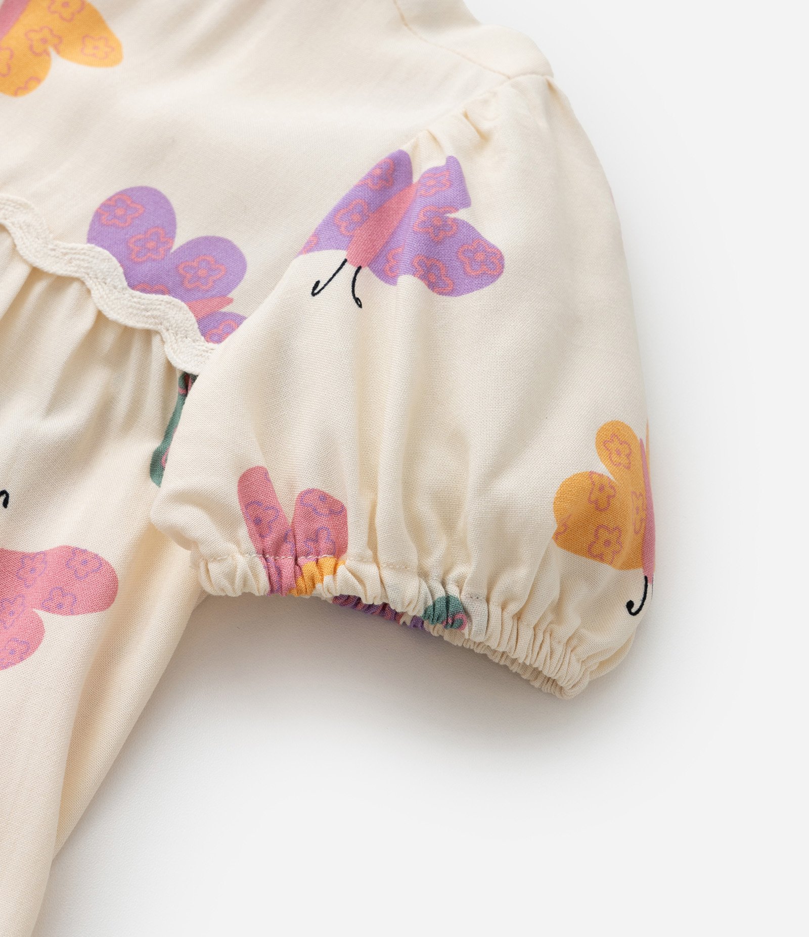 Vestido Infantil em Viscose com Estampa Borboletas - Tam 1 a 5 Anos Bege 6