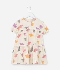 Vestido Infantil em Viscose com Estampa Borboletas - Tam 1 a 5 Anos