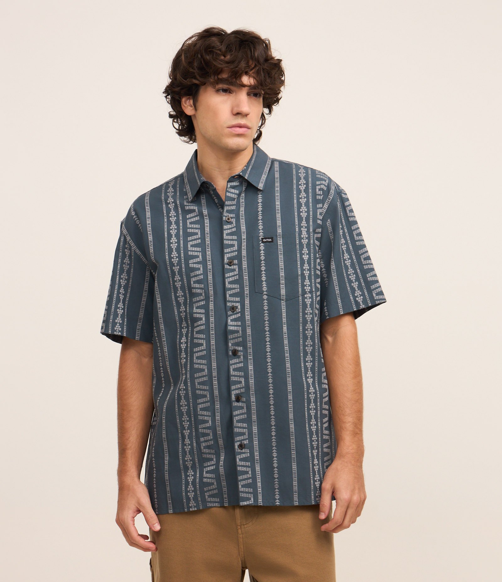 Camisa Relaxed em Jacquard com Listras Étnicas Azul 1