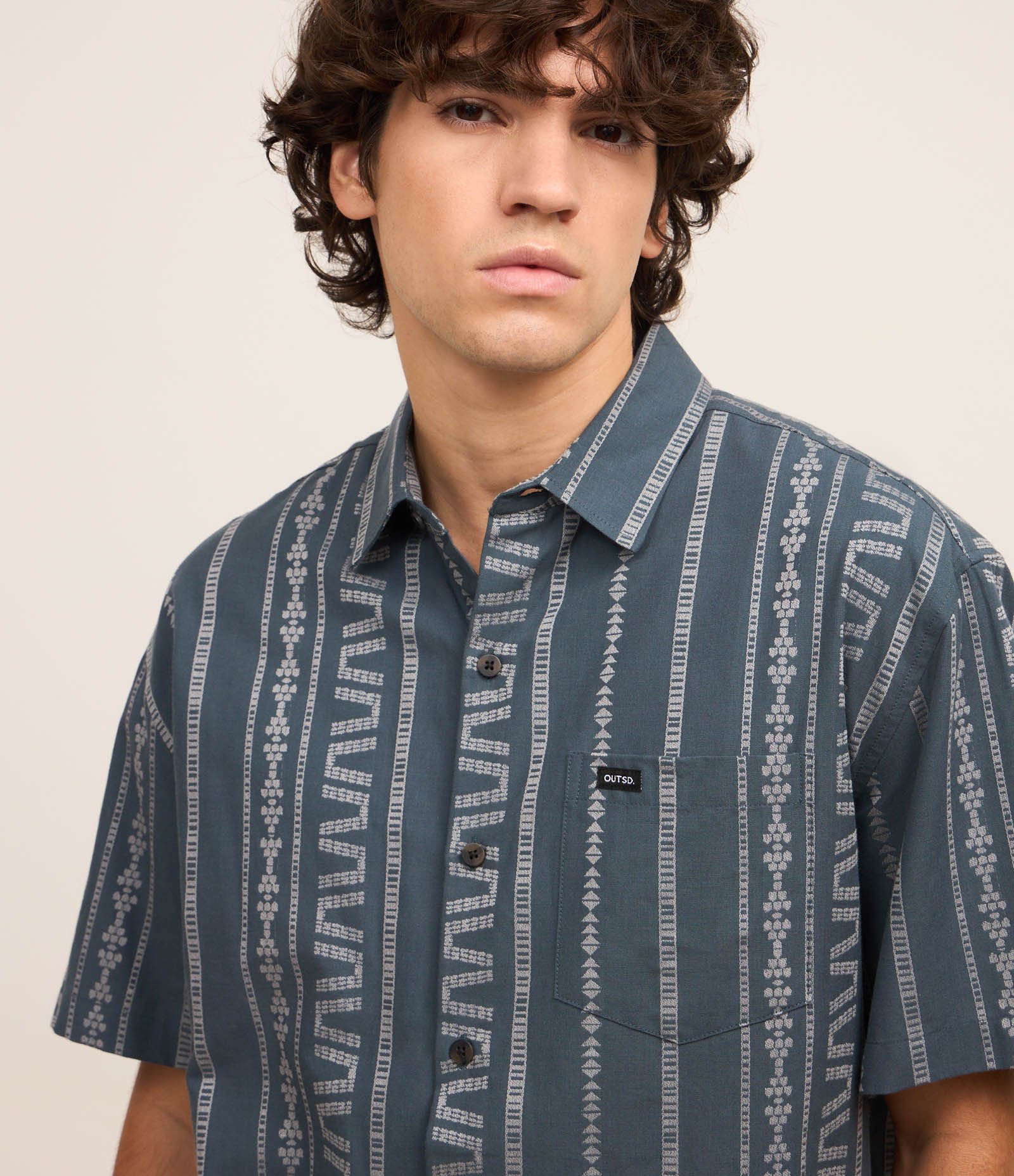 Camisa Relaxed em Jacquard com Listras Étnicas Azul 3