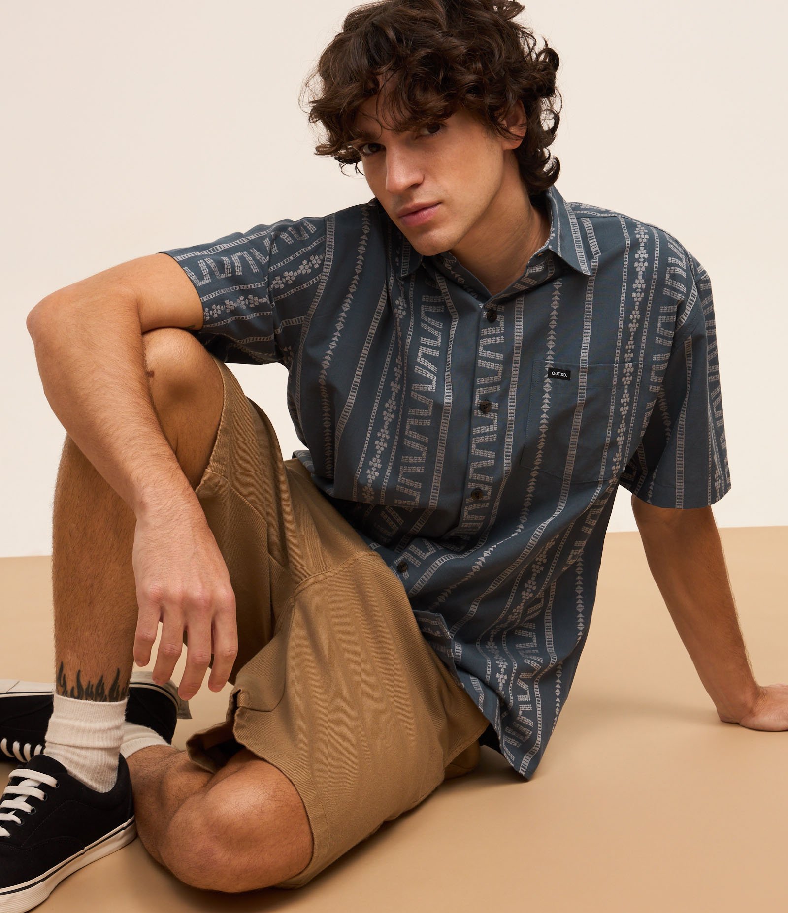 Camisa Relaxed em Jacquard com Listras Étnicas Azul 4