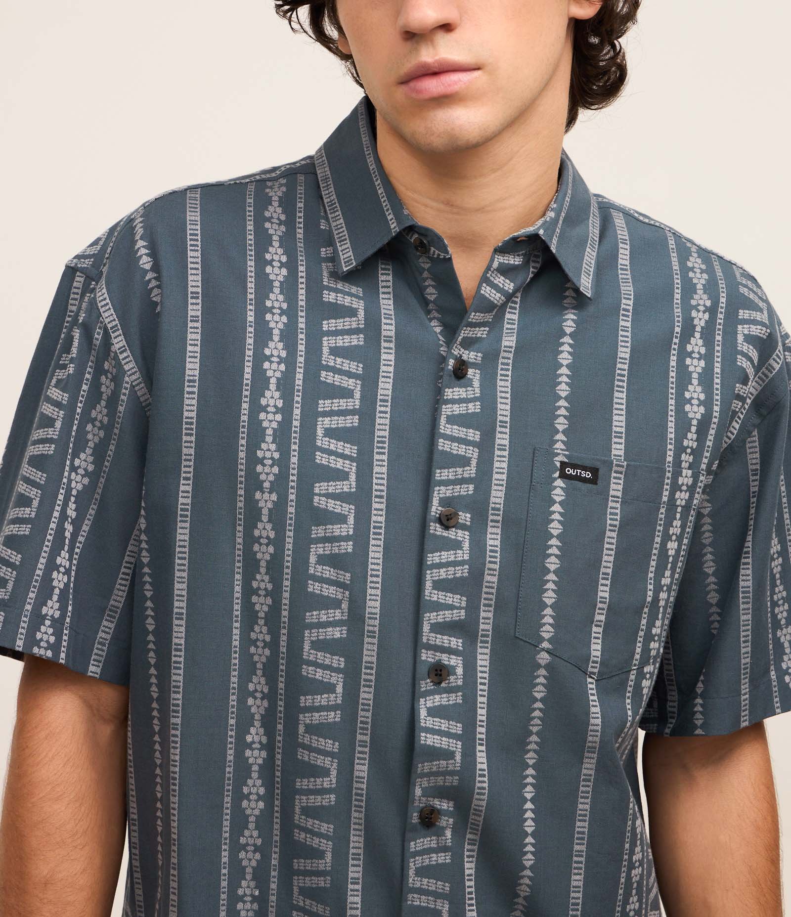 Camisa Relaxed em Jacquard com Listras Étnicas Azul 5