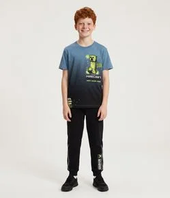 Camiseta Infantil com Estampa Degrade Minecraft - Tam 5 a 14 Anos