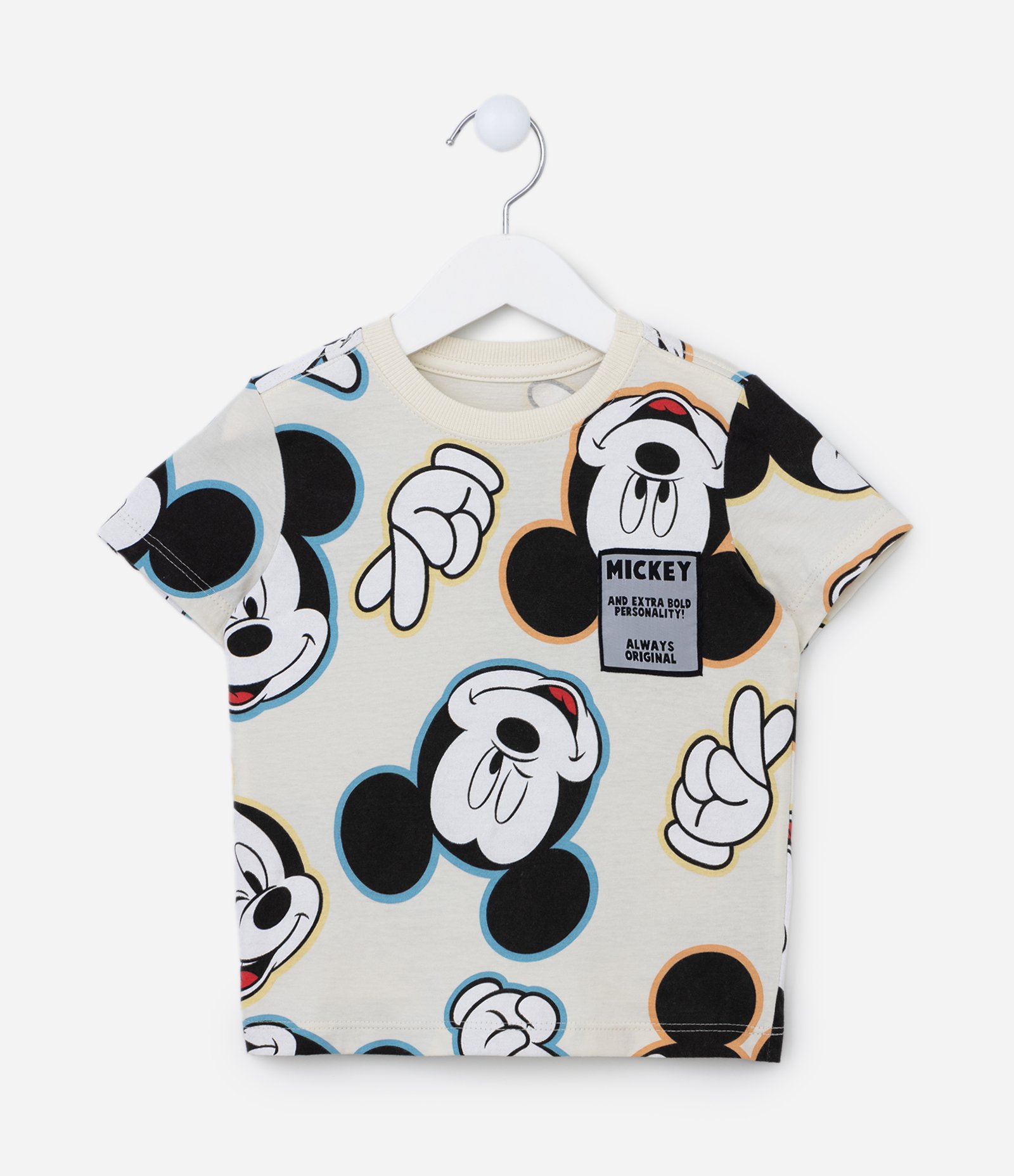 Camiseta Infantil com Estampa do Mickey - Tam 1 a 5 Anos Bege/Preto 1