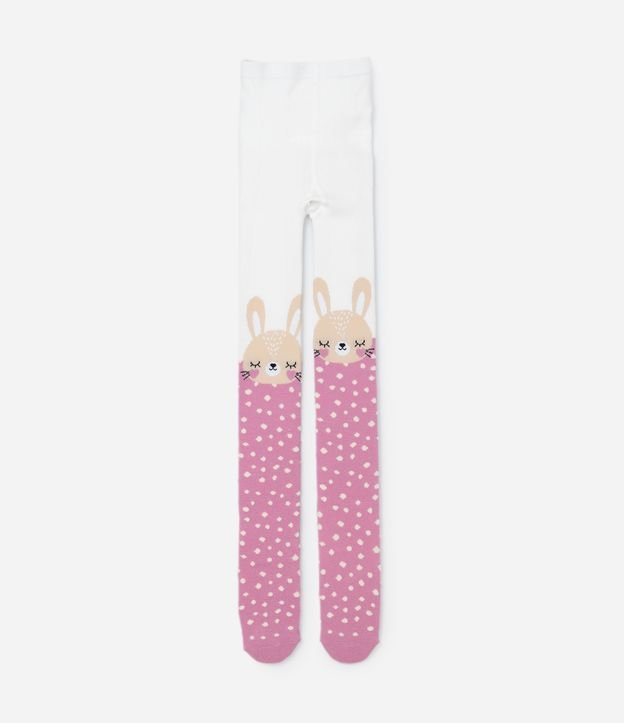 Meia Calça Infantil com Estampa Carinha de Coelho - Tam PP ao G